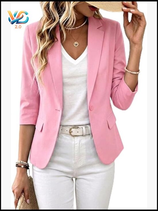 Jackets & Blazers - Linen Blazer Half Sleeve Casual Slim Fit Business Jacket Women's